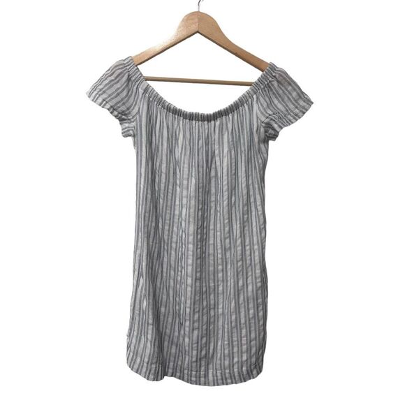 Cloth & Stone Anthropologie White Pin Striped Off Shoulder Tunic XS - Picture 1 of 11